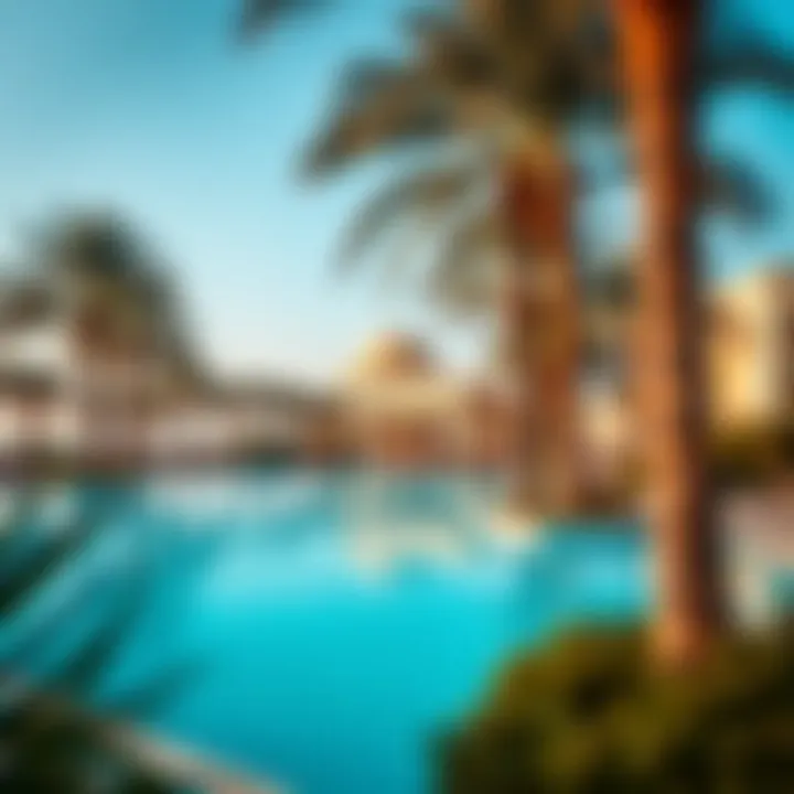 Luxurious Pool Area at Oceana Hilton Jumeirah Luxurious pool area at Oceana Hilton Jumeirah surrounded by palm trees