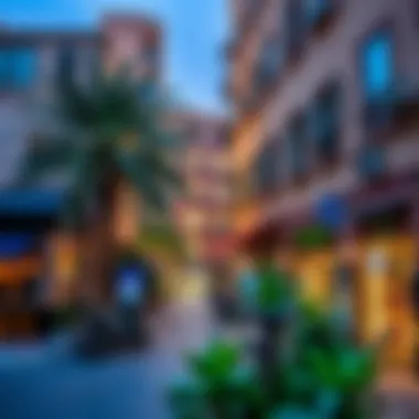 A vibrant neighborhood scene in Dubai with local shops and cafes