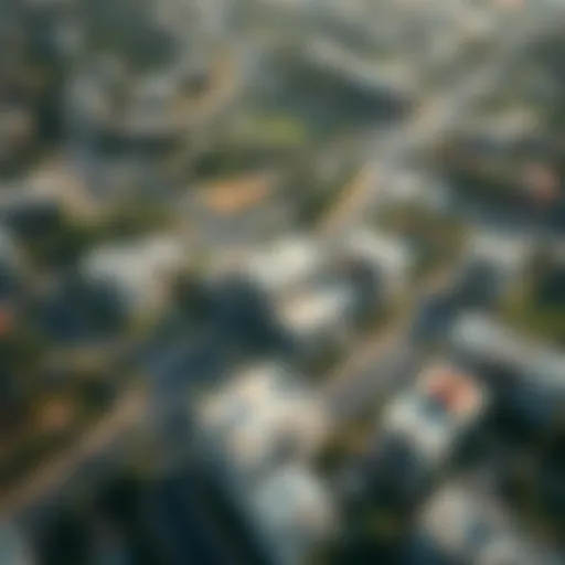 Aerial view of Al Shamkha neighborhood showcasing modern buildings and green spaces
