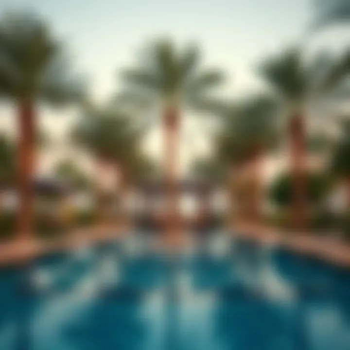 Serene pool area surrounded by palm trees