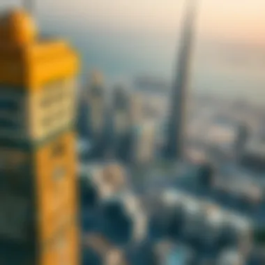 Aerial View of Saif Tower in Dubai Skyline Aerial view of Dubai skyline with Saif Tower prominently featured