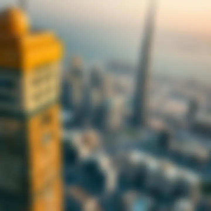Aerial View of Saif Tower in Dubai Skyline Aerial view of Dubai skyline with Saif Tower prominently featured