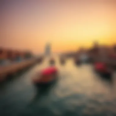 A serene view of the Dubai Creek with traditional boats
