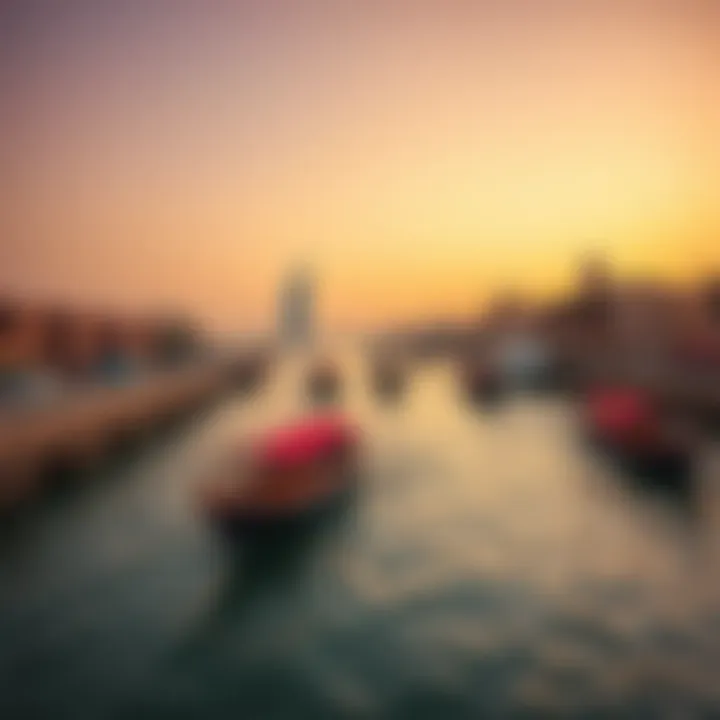 A serene view of the Dubai Creek with traditional boats
