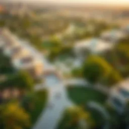 Aerial view showcasing the lush greenery of the Gardens at Jebel Ali