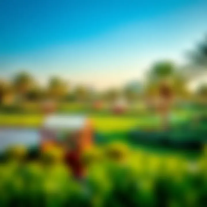 Beautifully landscaped park areas in the Gardens at Jebel Ali