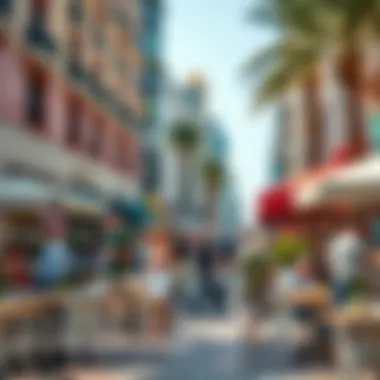 Vibrant street life and outdoor cafes in Golden Mile