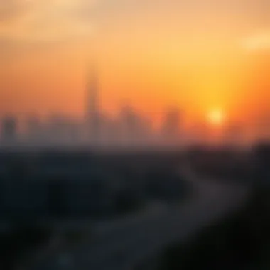 Stunning skyline of Dubai at sunset