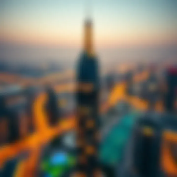 Pinnacle Tower in Dubai's Skyline Aerial shot showcasing the Pinnacle Tower among Dubai's skyline