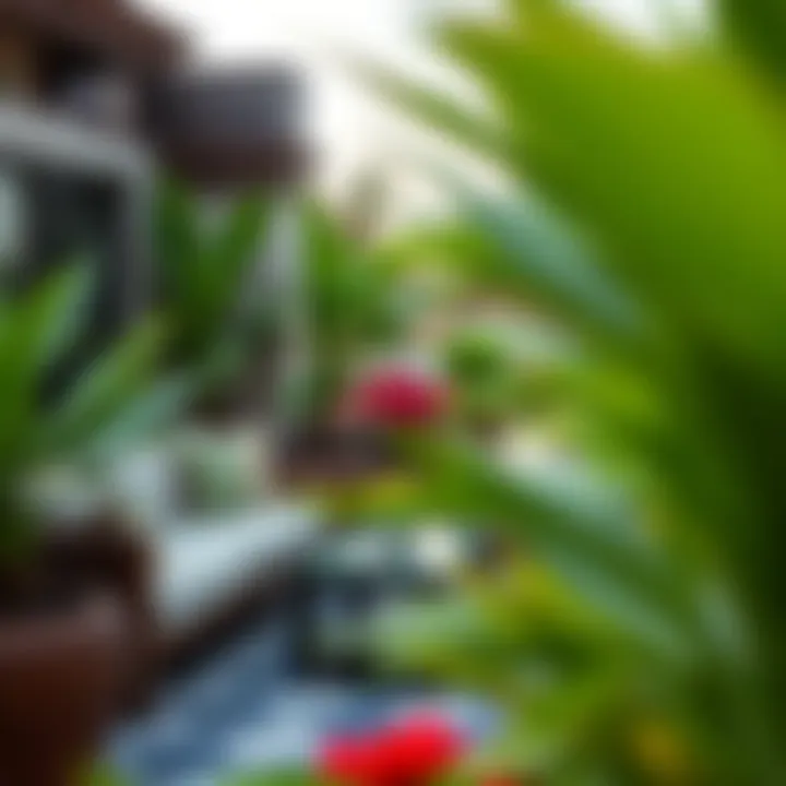 Charming Seating Area Amidst Nature Elegant seating arrangement surrounded by vibrant plants in the rooftop garden lounge