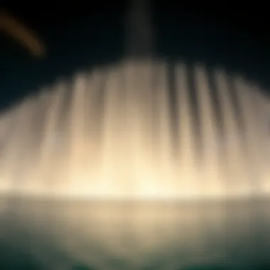 The Dubai Fountain with Burj Khalifa in the background during a performance