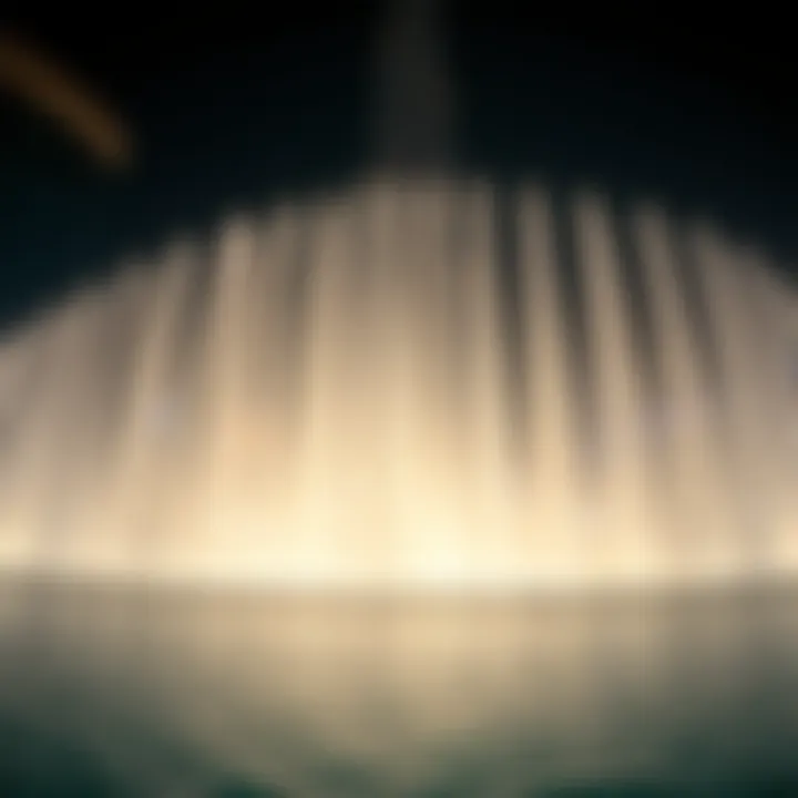 The Dubai Fountain with Burj Khalifa in the background during a performance