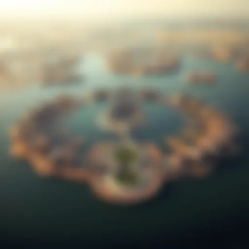 Aerial view of the World Islands in Dubai showcasing their unique shape and layout