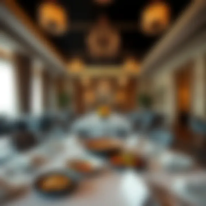 Dining area with exquisite cuisine at Fanduq Royal Am, emphasizing fine dining experience