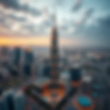 An aerial view of Dubai Festival City showcasing the integration of the Festival Tower in the urban landscape