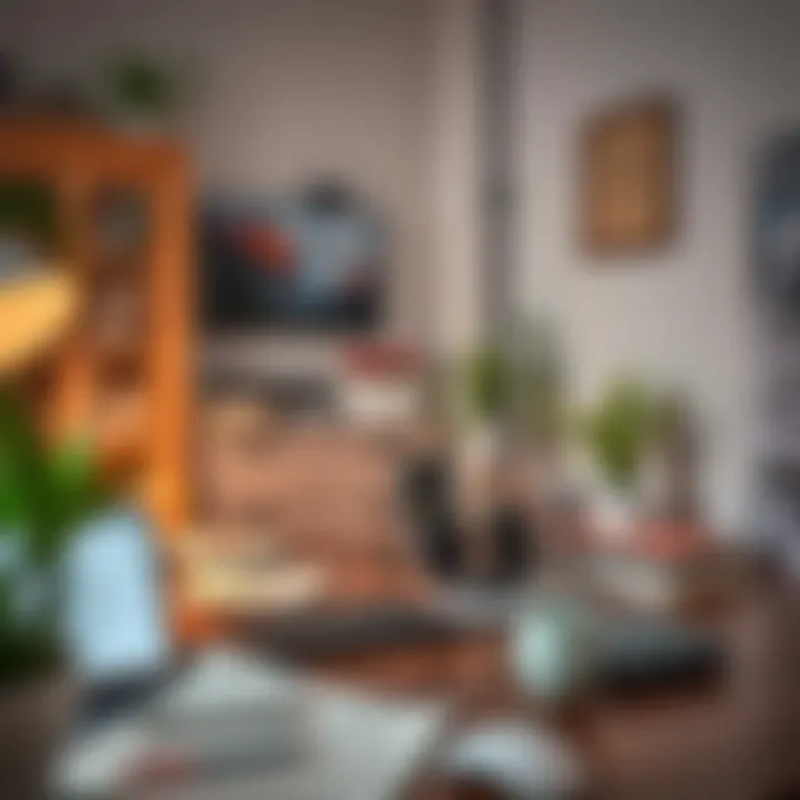 A cozy workspace featuring a laptop and creative tools for freelancers