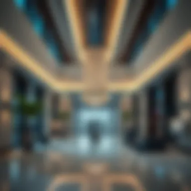 Interior lobby of Gate Village Building 3 highlighting modern aesthetics.