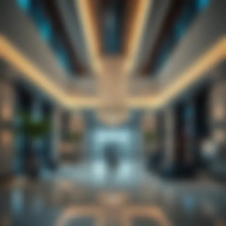 Interior lobby of Gate Village Building 3 highlighting modern aesthetics.