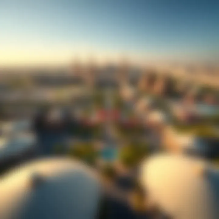 Aerial view of the Global Village layout revealing its expansive grounds and attractions