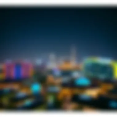 Nighttime illumination of Global Village reflecting on Dubai's skyline