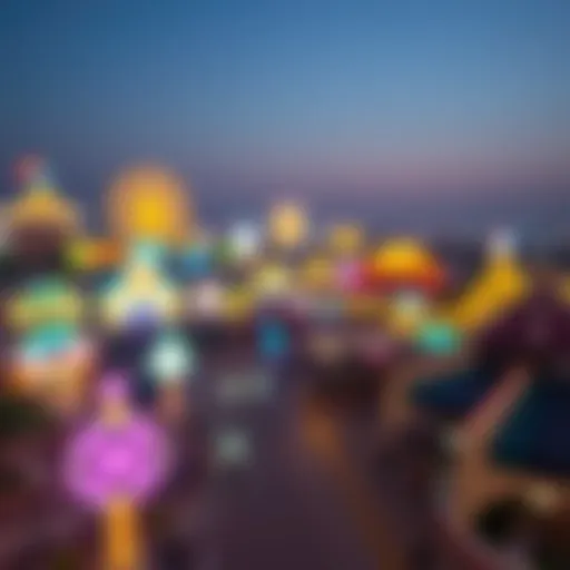 Vibrant Nightlife at Global Village Stunning view of Global Village Dubai at night showcasing vibrant lights and attractions