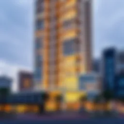 Stunning exterior view of Iris Bay Tower showcasing its unique architectural design