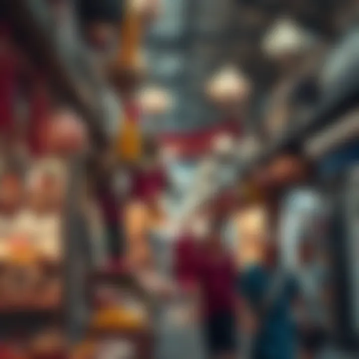 Cultural elements and decorations within the market