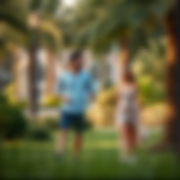 Couple enjoying a leisurely stroll in a Dubai park