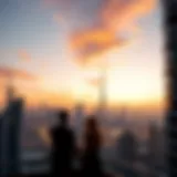 Scenic view of Dubai skyline at sunset