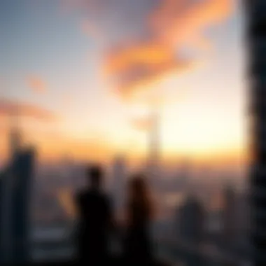 Scenic view of Dubai skyline at sunset