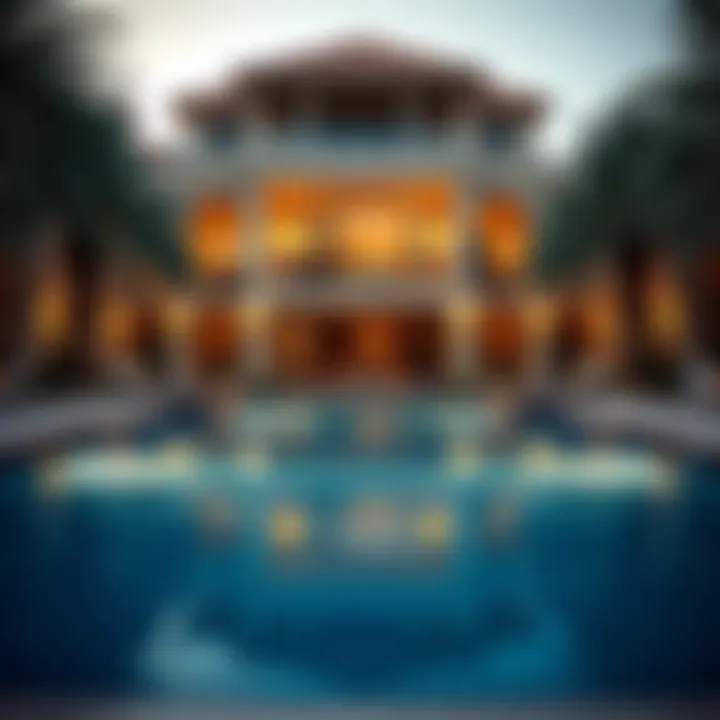 Lavish outdoor pool area of a luxury villa in Dubai