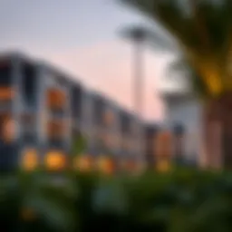 A stunning architectural view of Gate Village 5 showcasing its modern design