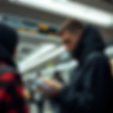 A commuter checking their travel schedule on a smartphone in a metro station