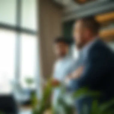 Real estate agent discussing with clients in a modern office