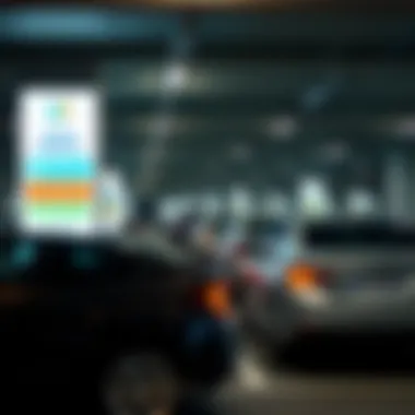 Smart parking technology in use, displaying digital signage