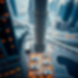 Aerial view of Burj Khalifa with parking facilities