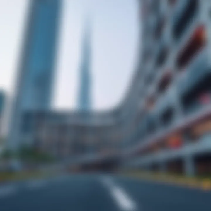 Contemporary Parking Structure Adjacent to Burj Khalifa Modern parking structure near Burj Khalifa