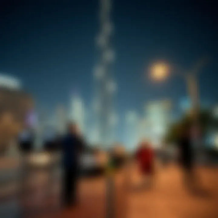 Visitors Engaging with Parking Meters Near Burj Khalifa Visitors using parking meters around Burj Khalifa