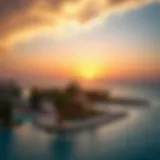 Stunning view of Pullman Marjan Island resort at sunset