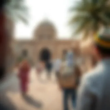 Visitors engaging with the surroundings of Qasr Al Muwaij'i, appreciating its significance