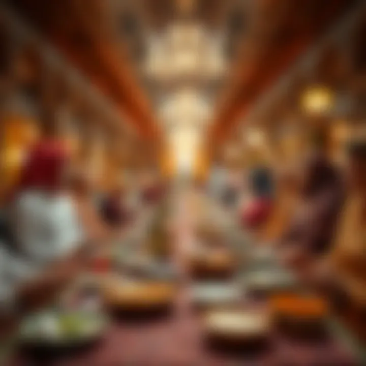Traditional iftar meal in a vibrant Dubai setting