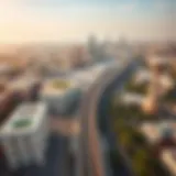 Aerial view of the Red Metro Line in Dubai showcasing its route through the city