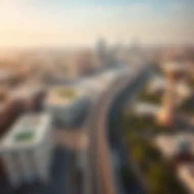 Aerial view of the Red Metro Line in Dubai showcasing its route through the city