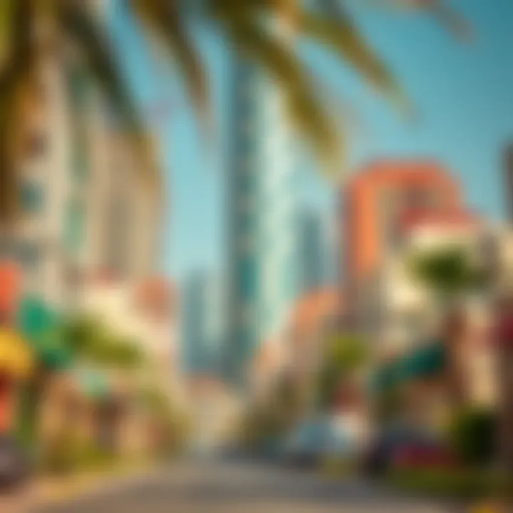 Vibrant neighborhood surrounding Rolex Tower in Dubai