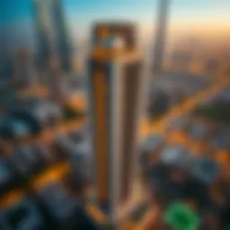 Aerial view of Saba 1 Tower highlighting its architectural elegance and surroundings.