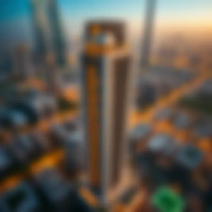 Aerial View of Saba 1 Tower Aerial view of Saba 1 Tower highlighting its architectural elegance and surroundings.
