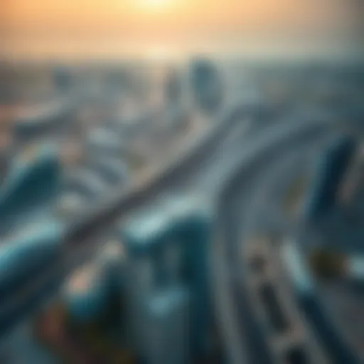 Aerial Perspective of Sheikh Mohammed Bin Rashid Road Aerial view of Sheikh Mohammed Bin Rashid Road showcasing its vast expanse