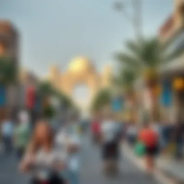 A bustling street scene in Silicon Oasis reflecting vibrant community life.