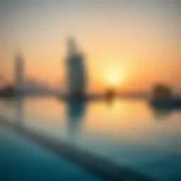 Luxurious hotel pool overlooking the skyline