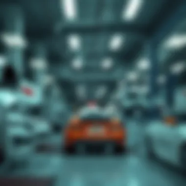 Interior of a modern automotive service center in Tasjeel Motor City